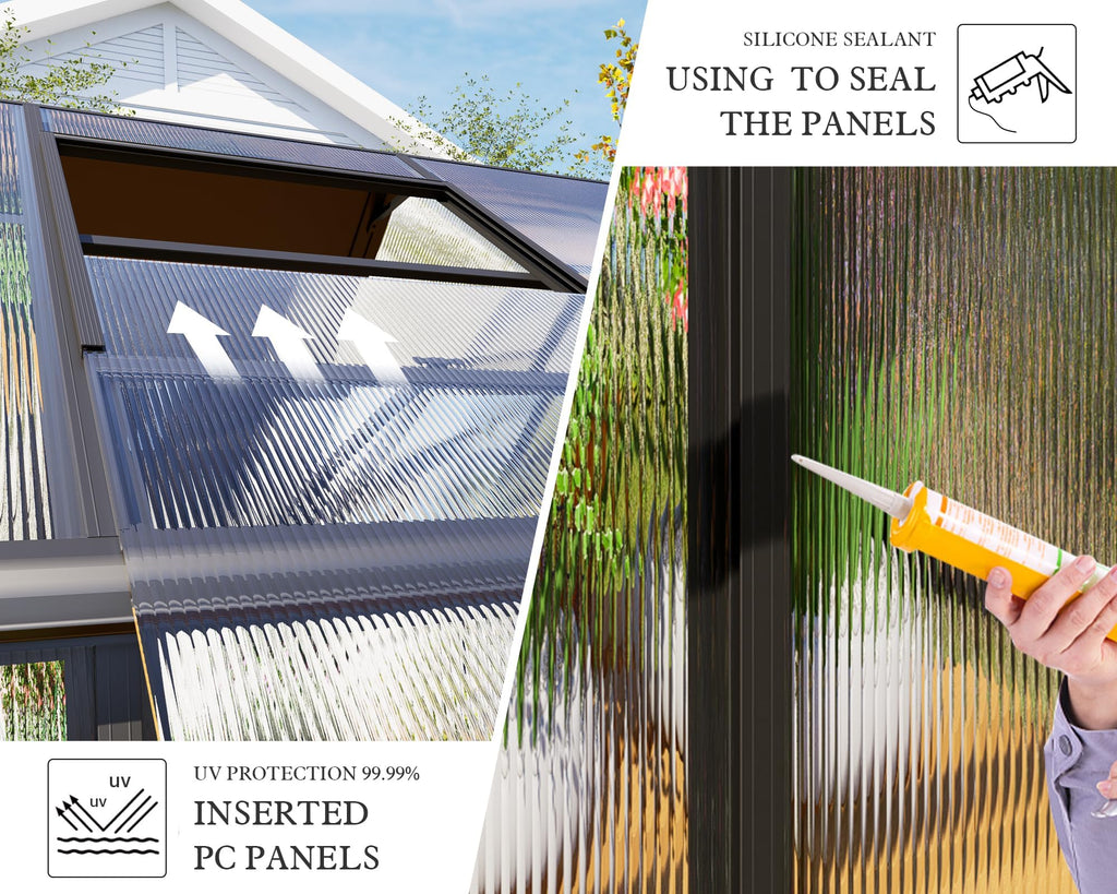 8x12x7FT Polycarbonate Greenhouse, Walk in Greenhouse with Quick-Connect System, Green House with 4 Vent Windows and