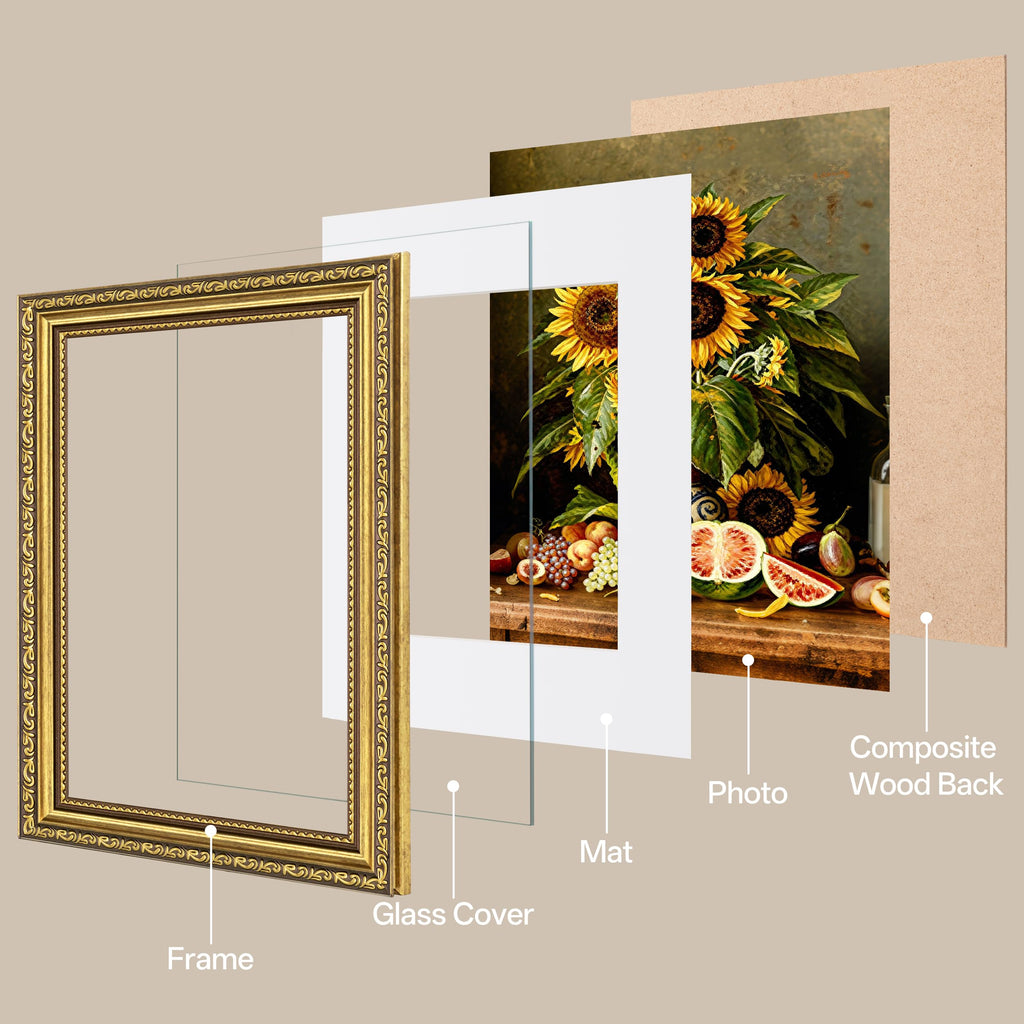 8x10 Vintage Picture Frame, Glass Cover, Gold, 4-Pack