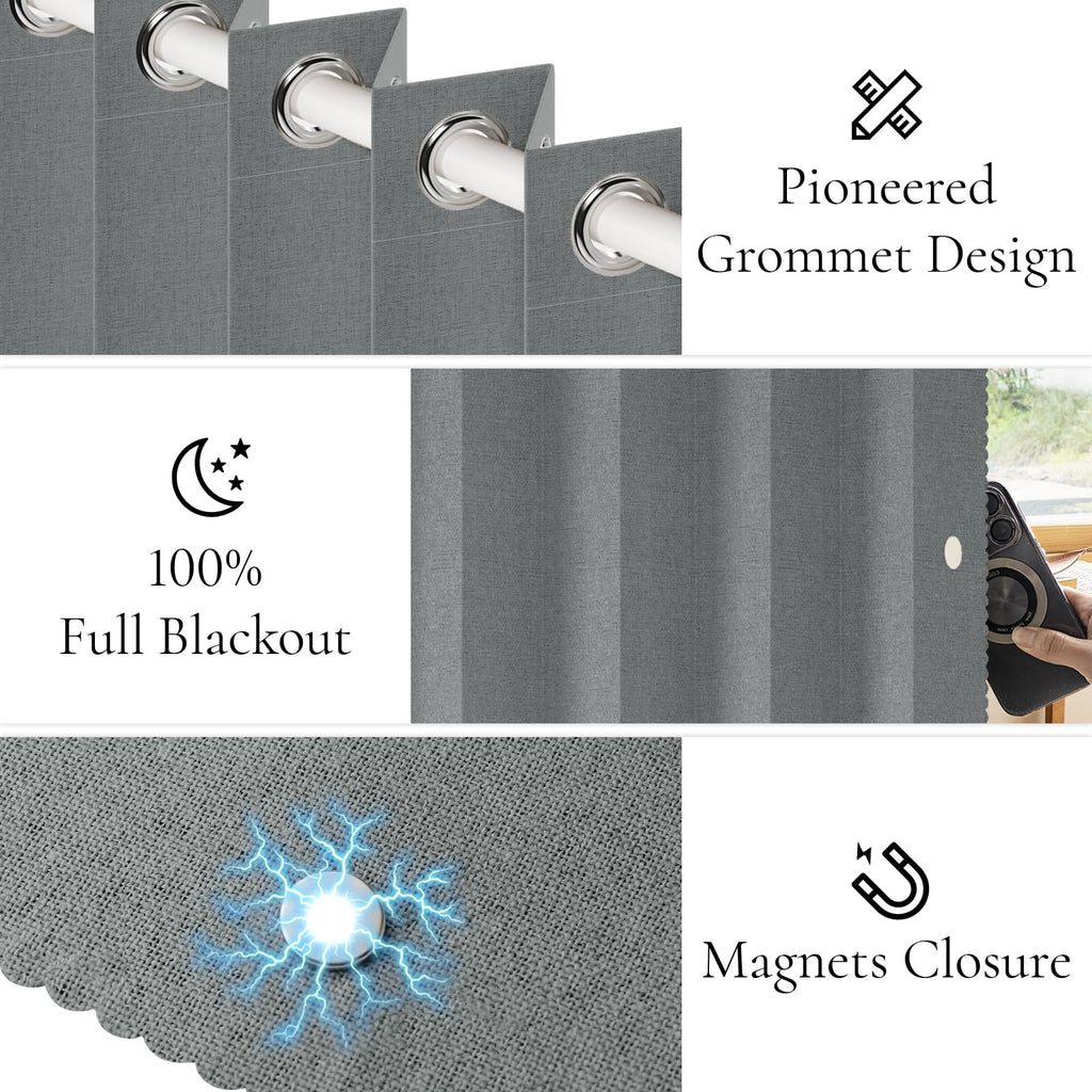Full Blackout Memory Trained Pleated Curtains with Magnetic Closure, Faux Linen Drape for Hall Ceiling Meetingroom