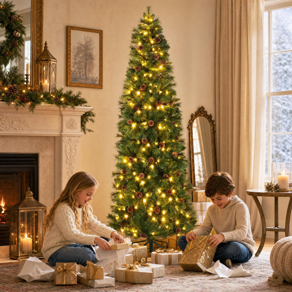 6ft Pre-Lit Slim Christmas Tree, 150 Warm White & Multi-Color Lights