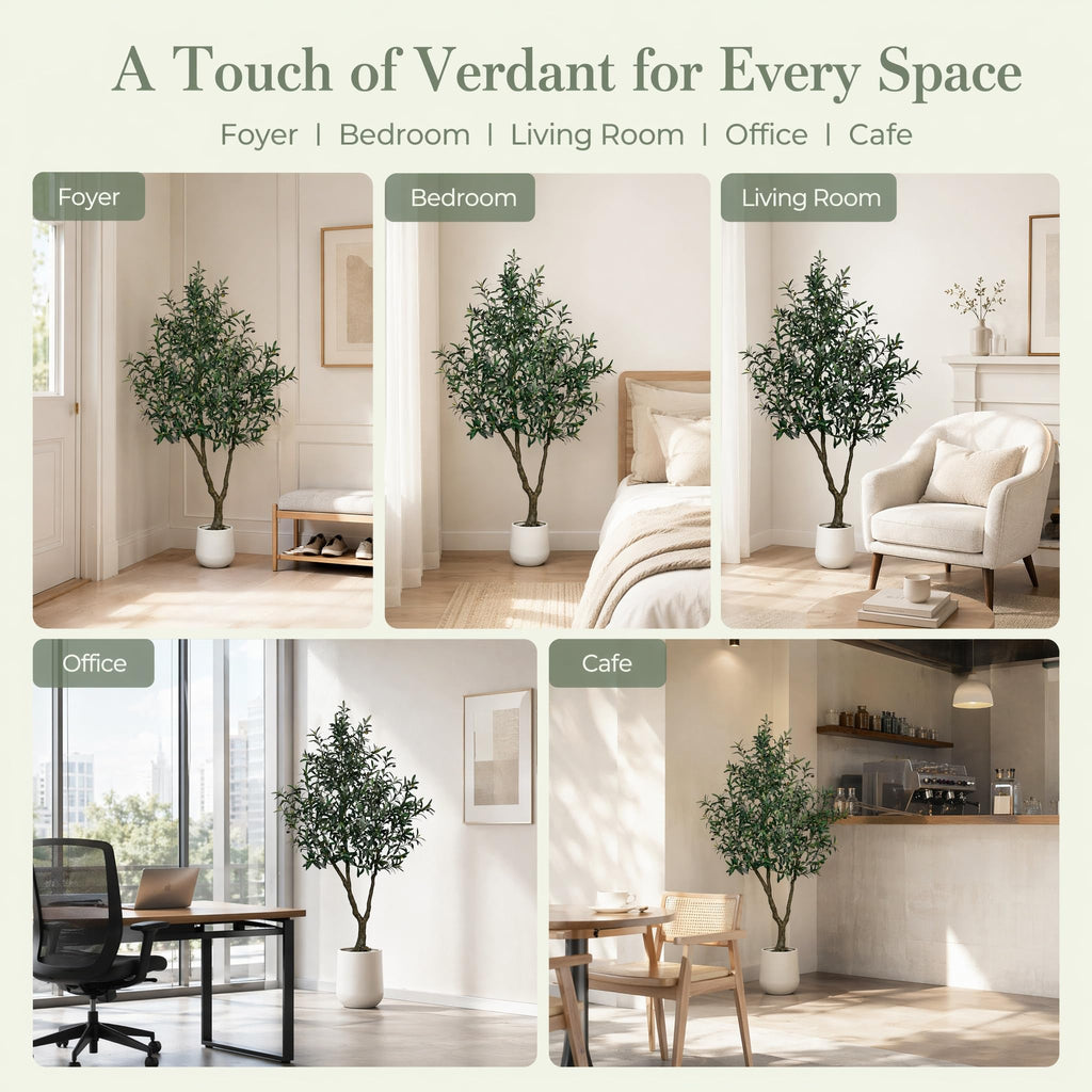 6FT Olive Trees Artificial Indoor, Thick Trunks, White Exquisite Planter, Fake Plants with Realistic Leaves and