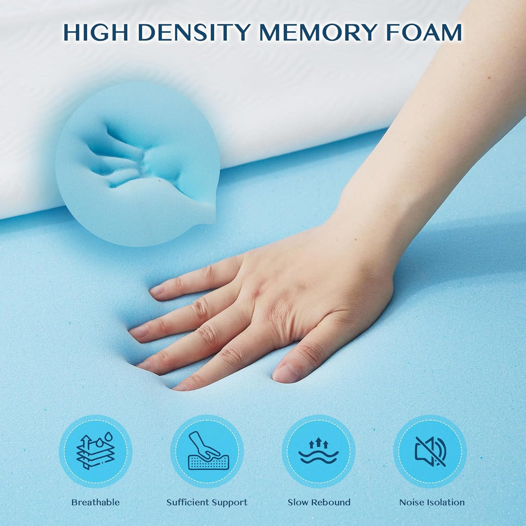 3 Inch Queen Memory Foam Mattress Topper, Ventilated Gel Mattress Topper for Back Pain Relief, CertiPUR-US Certified