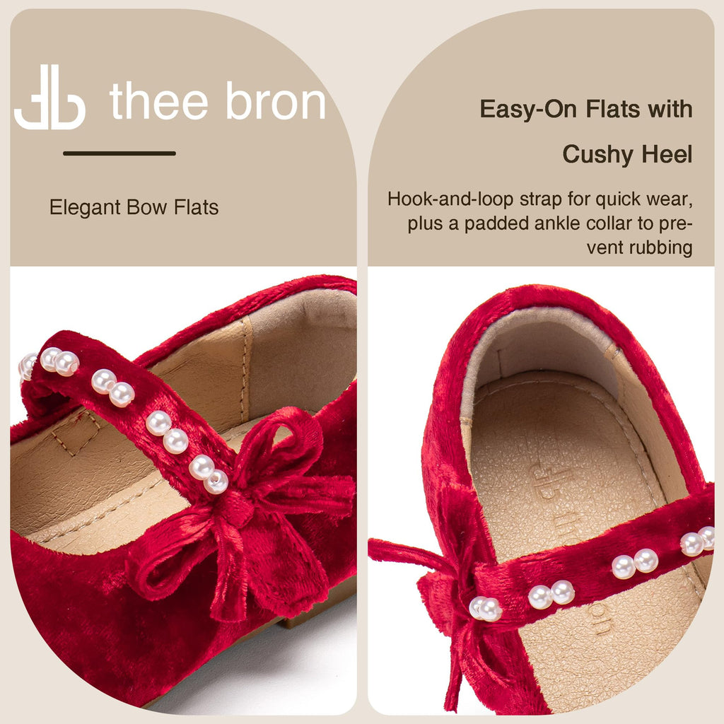 Mary Jane Ballet Flats - Girls' Dress Shoes with Hook & Loop Closure(AF642 Toddler,Velvet Red/ )