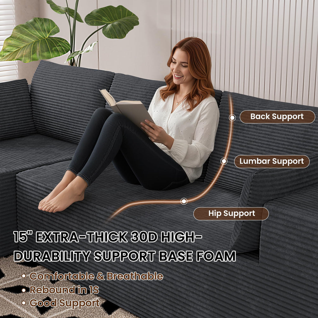 106" Cloud Sectional Boneless Couches, Modular U Shaped Couch with Deep Seat, Removable Ottoman, Memory Foam