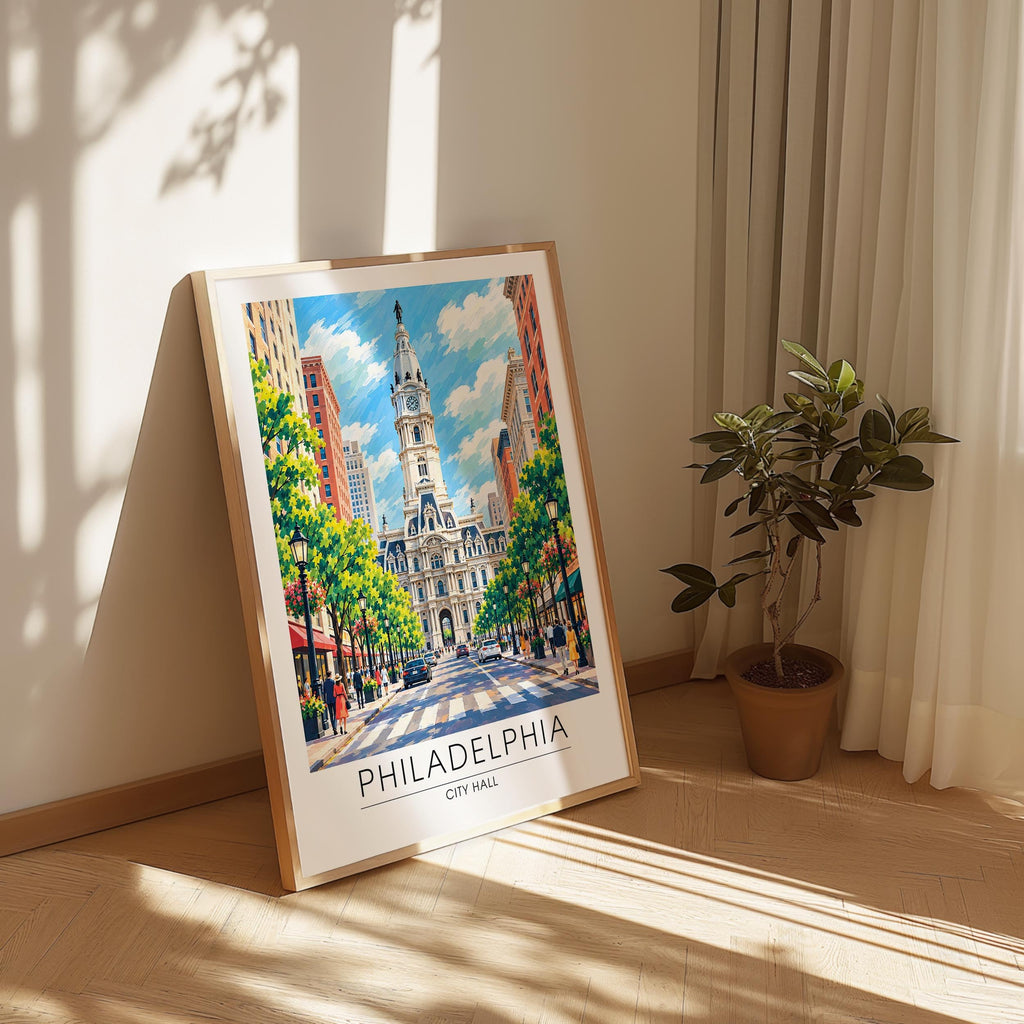 Philadelphia City Hall Travel Poster - Modern Watercolor Aesthetic Wall Decoration, Eclectic Trendy Boho Poster