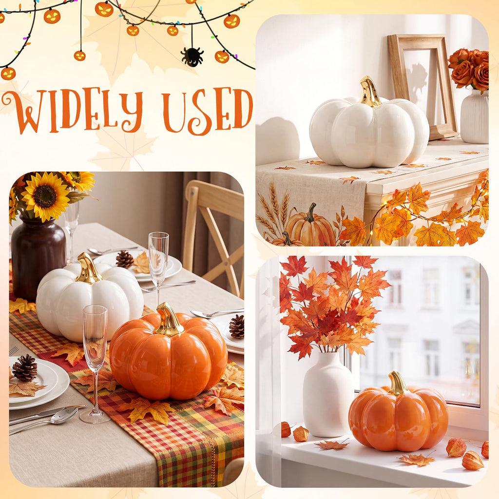 7" Artificial White Pumpkin Ceramic Decor Lifelike Faux Vegetables