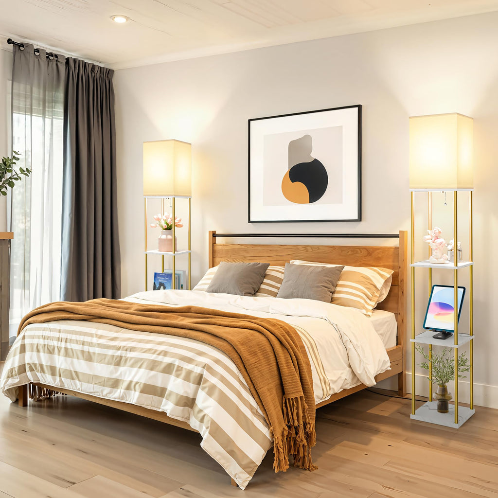 Floor Lamp with Shelves, 3-Tier Square Modern Shelf Lamp