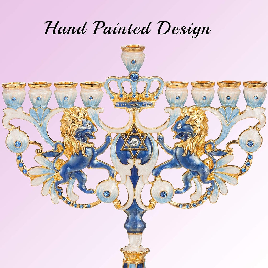 Hand Painted Blue and Ivory Regal Lion Candelabra