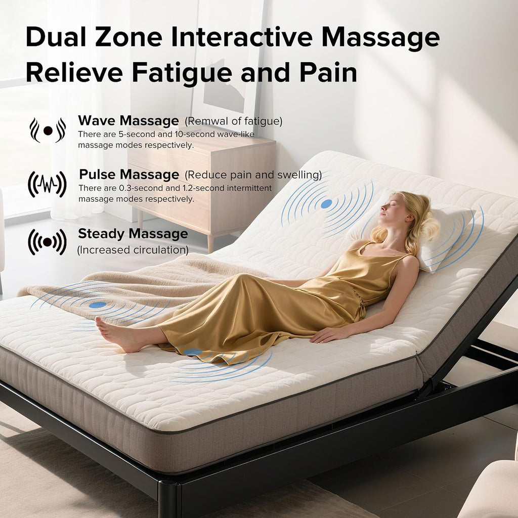 Queen Adjustable Bed Frame with Massage, Remote & USB Ports (Queen)