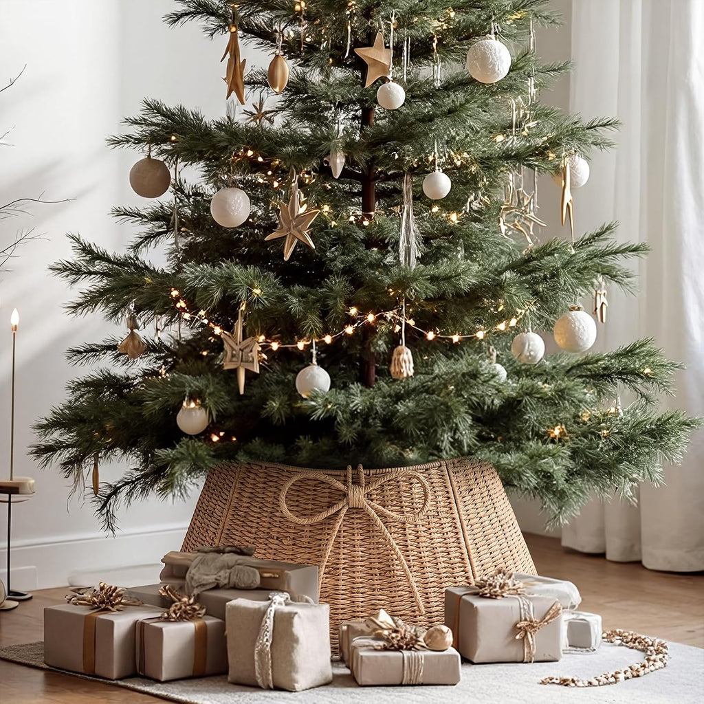 28 Inch Christmas Tree Collar Wicker Tree Skirt Stand Base