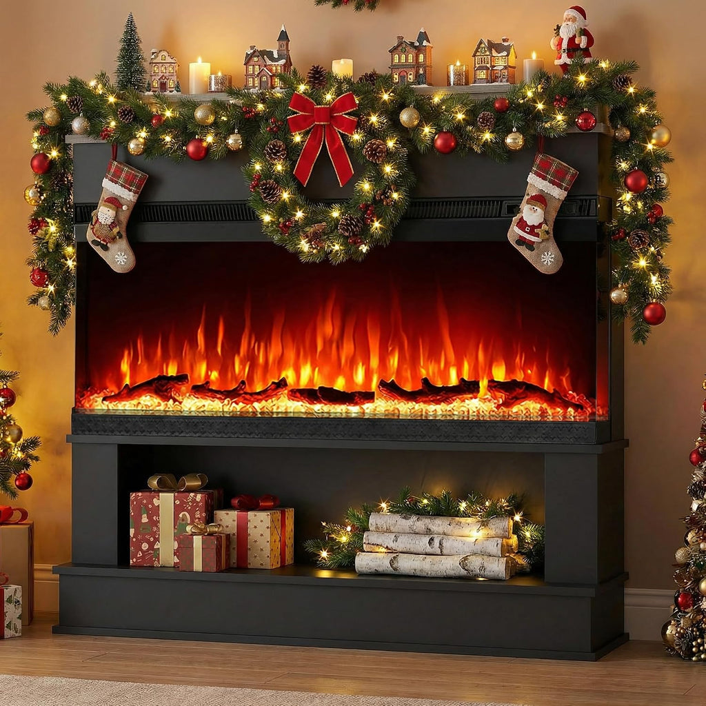 3-Sided View Electric Fireplace Insert - Freestanding Fireplace Minimalist Mantel - 12 Color Flame Effect - 1500/750