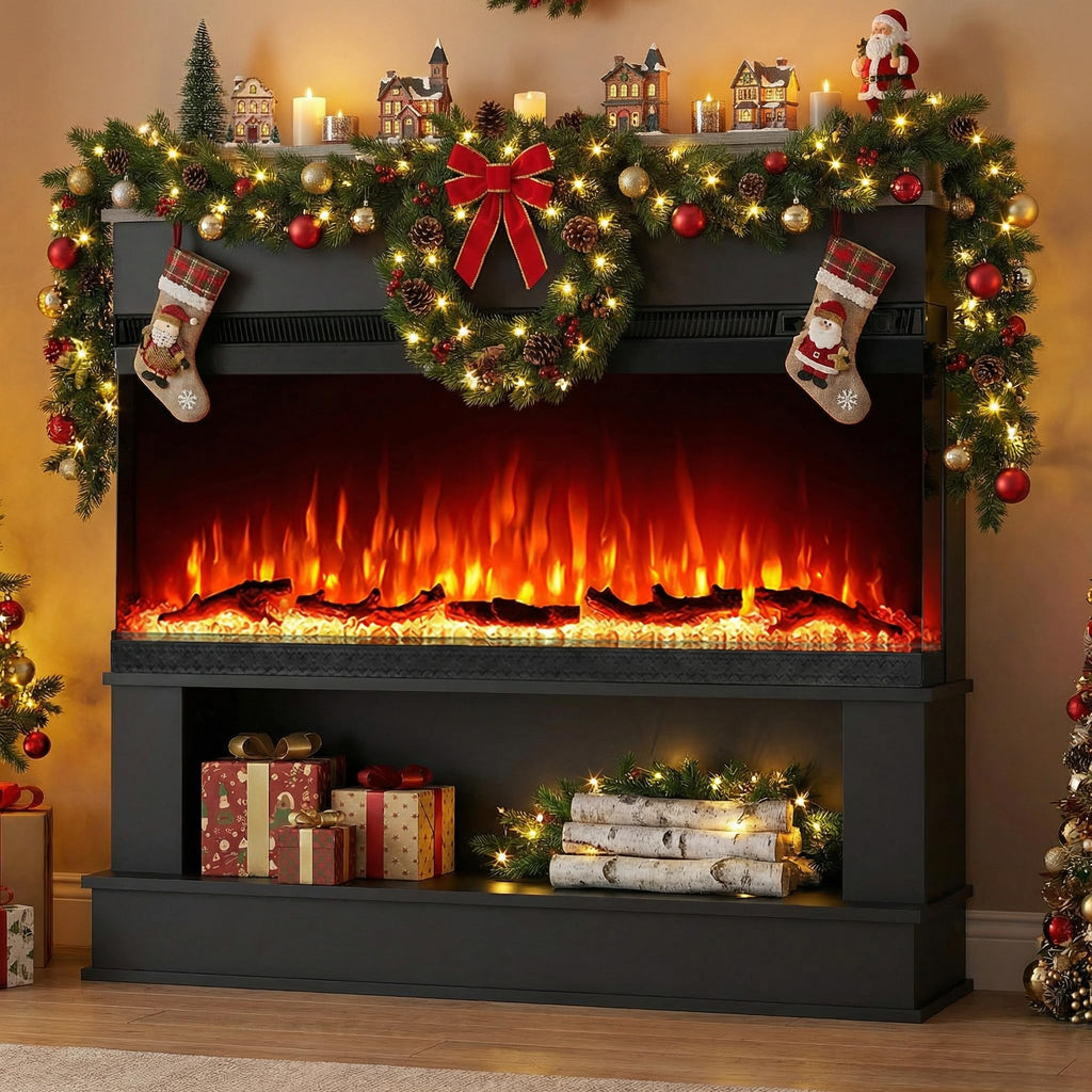 3-Sided View Electric Fireplace Insert - Freestanding Fireplace Minimalist Mantel - 12 Color Flame Effect - 1500/750