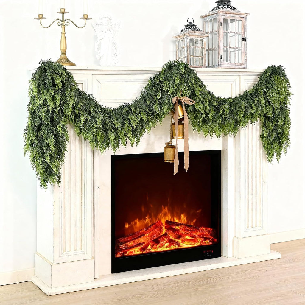 16FT 1Pcs Lifelike Touch Artificial Christmas Cedar Garland for Stair Decor