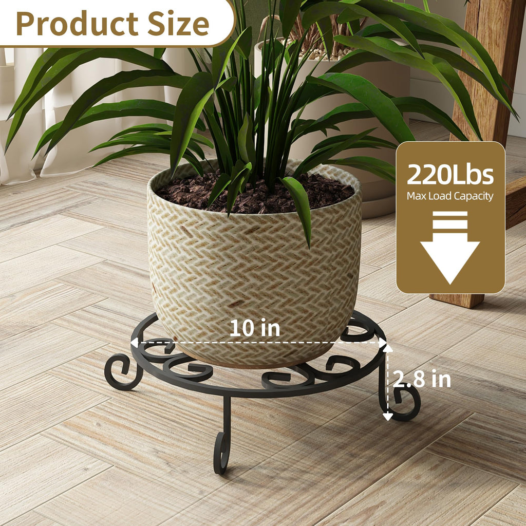 4 Pack 10" Diameter Metal Outdoor Plant Stand Indoor, Black Heavy Duty Potted Holder, Round Anti-Rust Wrought Iron