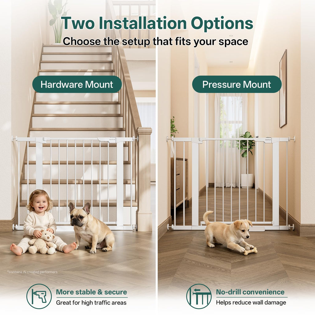 29.6-39.1 in Wide Baby Gate for Stairs and Doorways, White