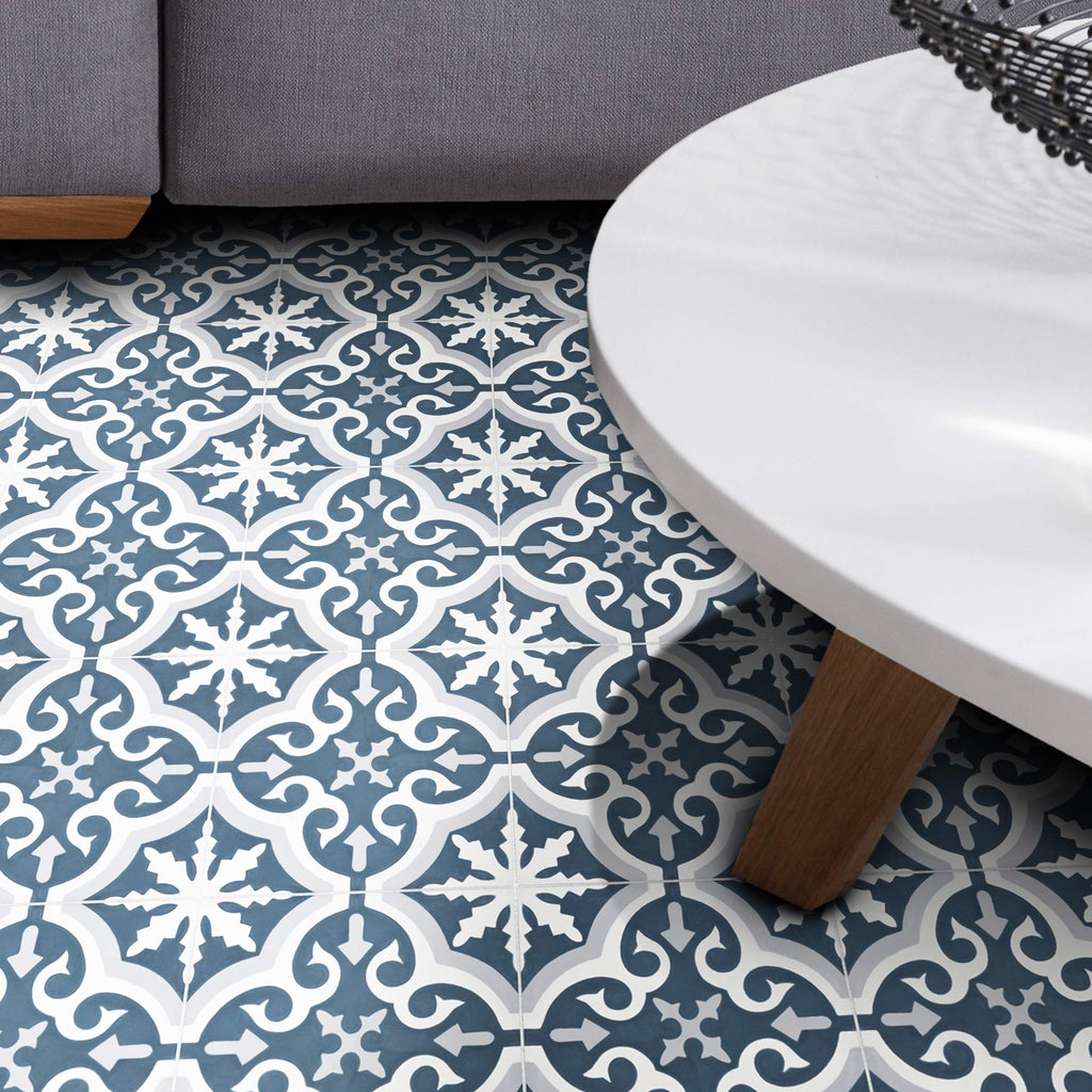 Argana Handmade Cement Tile, 8" x 8", Grey White Blue