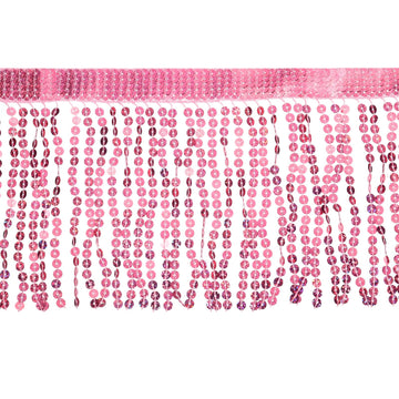 6 Inch Sequins Fringe Trim, Sequins Lace Sparkling Pink - 1 Yard