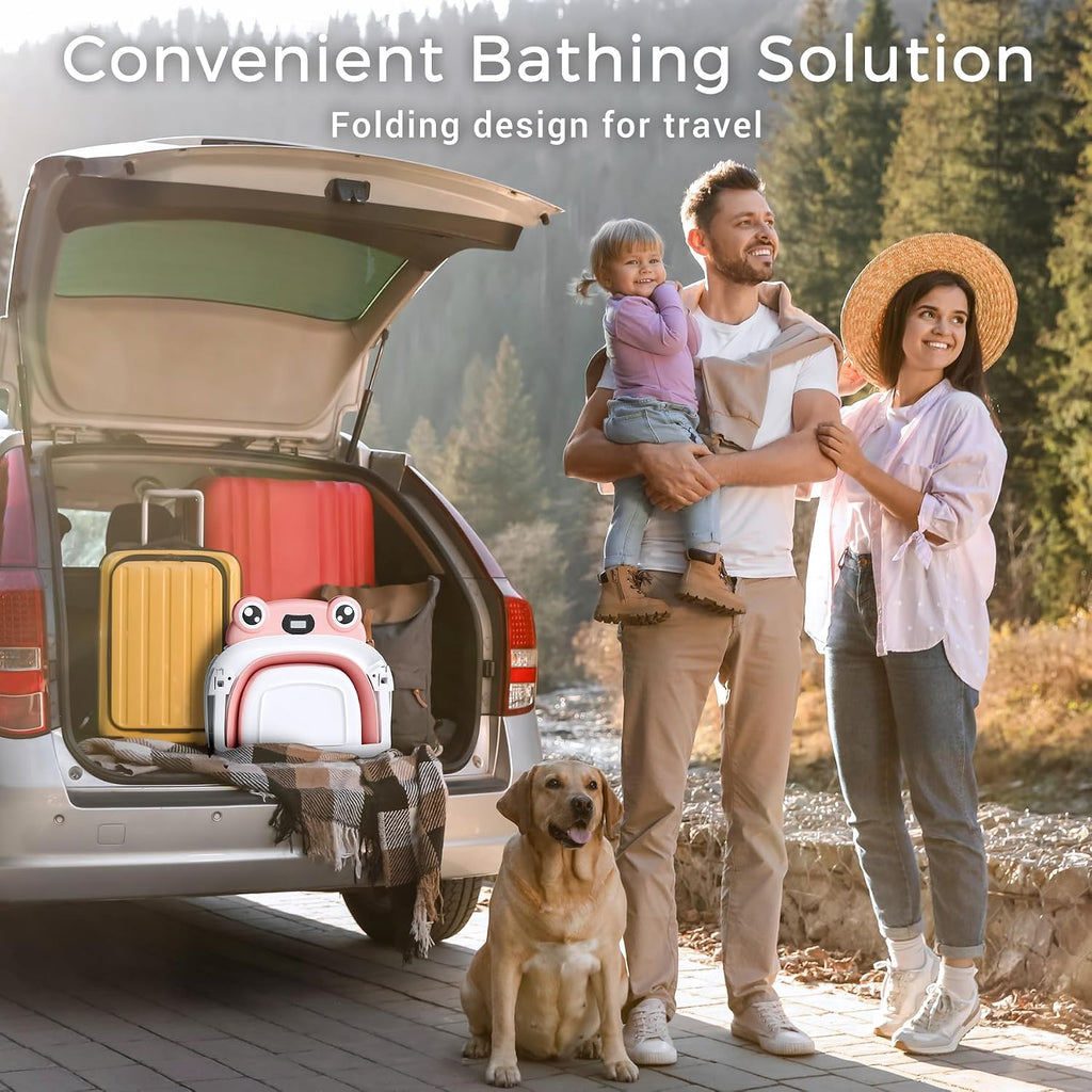 Baby Bathtub, Collapsible Newborn Bathtub for Infant to Toddler with Soft Cushion and Thermometer,Portable Travel