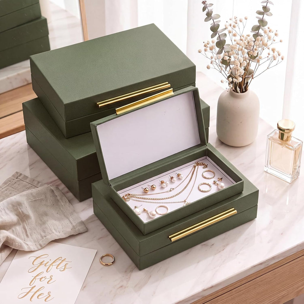 Decorative Storage Box with Lids, Green Decorative Boxes - Set of 4