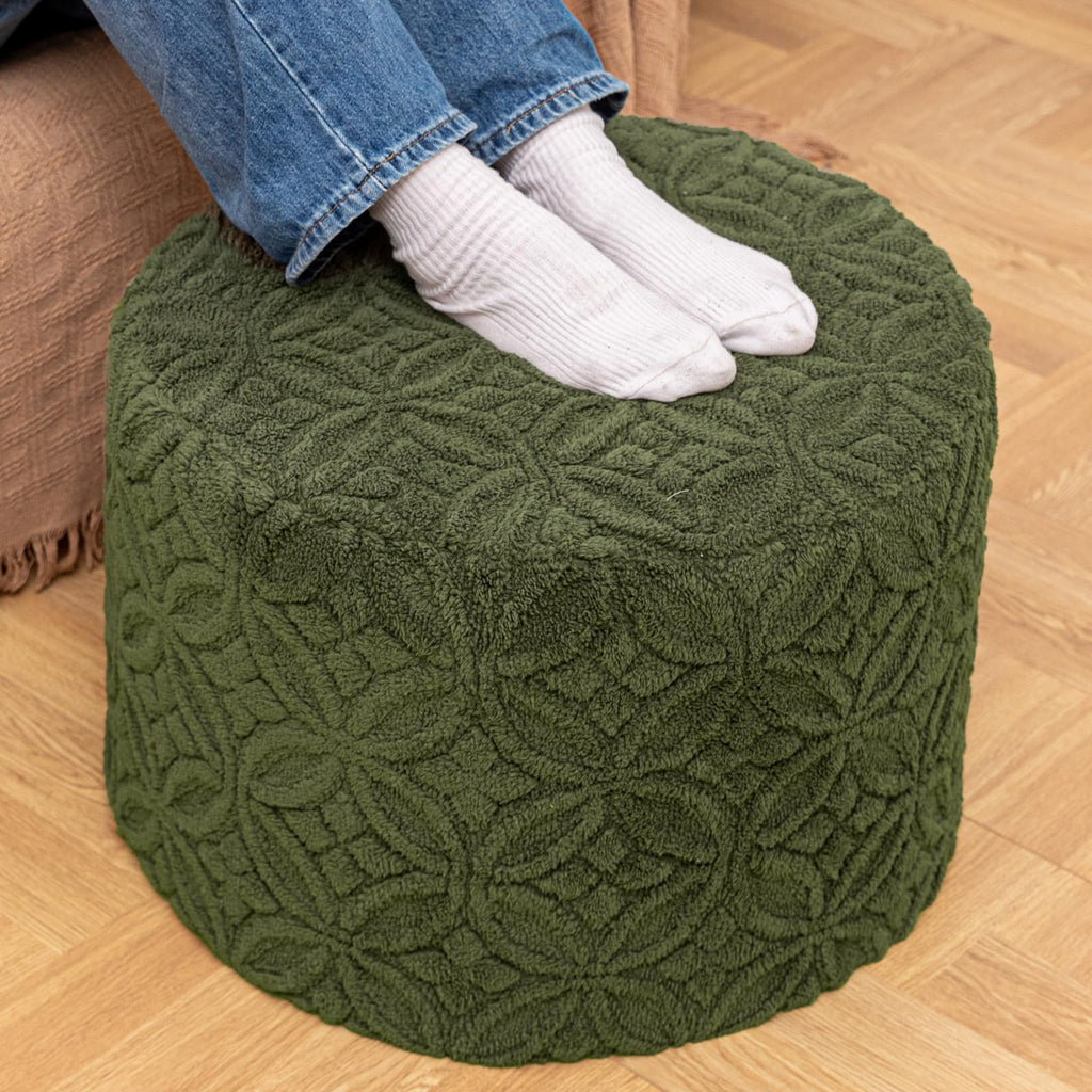 Functional Ottoman Pouf - Ergonomic Ottoman Foot Rest for Couch (Olive Green, 20x20x14 Inches, Round)