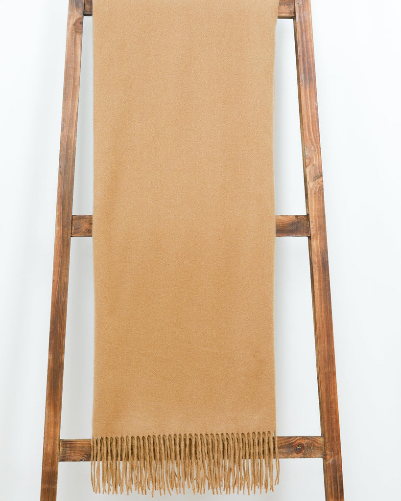 Ripple Finish - 95% Merino 5% Cashmere Throw Blanket - Soft Woven Camel Throw