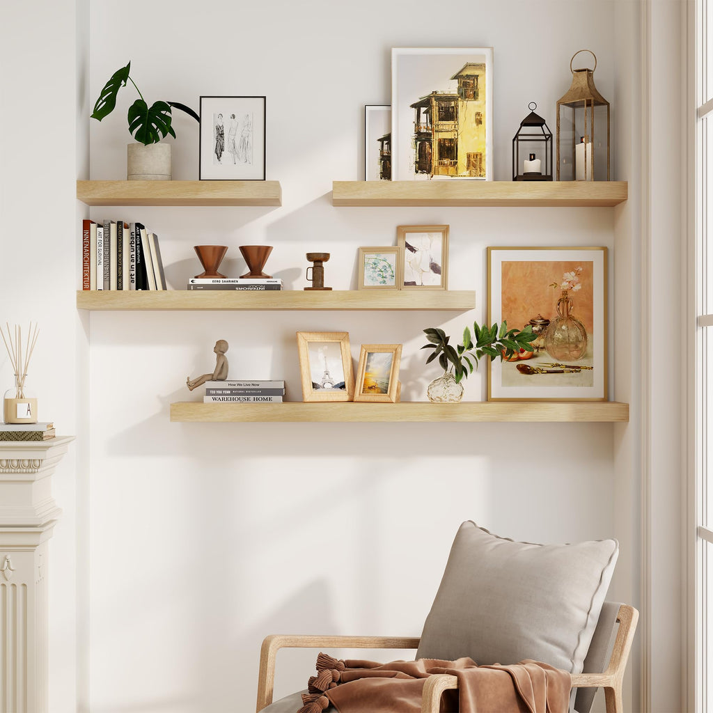 Solid Wood Floating Shelves For Wall, 36"W x 9"D x 1.56"H Large Wall Shelves Bedroom Bathroom Kitchen Drcor Storage