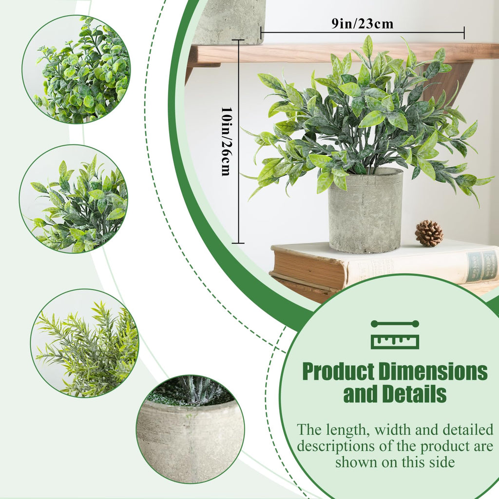 3 Pack Life-Like Potted Fake Plant, Artificial Plants Indoor, Artificial Frost-Hung Green Plants, No Need for