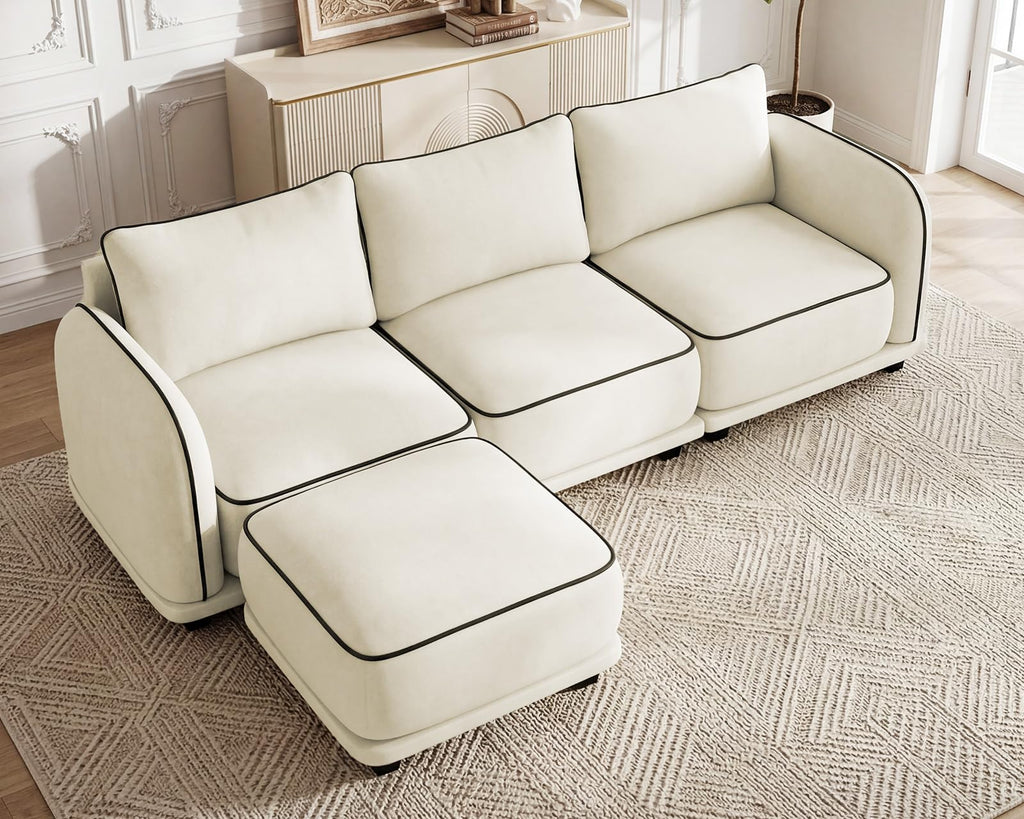 104 Inch L Shaped Modular Sectional Sofa, 4 Seater Modern Cloud Chenille Comfy Couch with Movable Ottoman & 3 Back