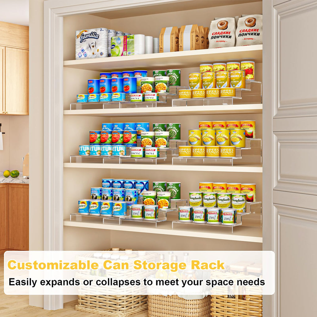 Expandable Clear Acrylic Can Organizer for Pantry, 3-Tier, Holds 24 Cans