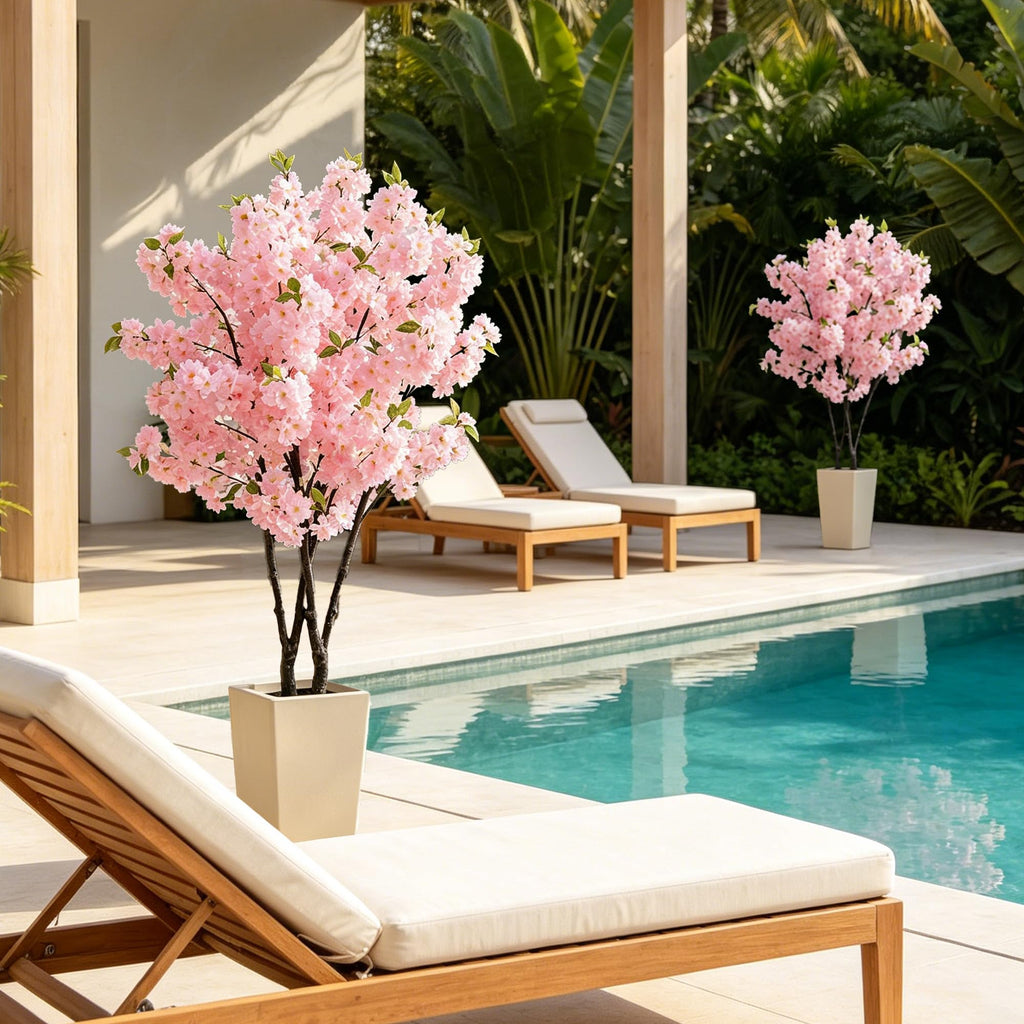 Artificial Cherry Blossom Tree for Porch, 5ft, Pink, with Planter