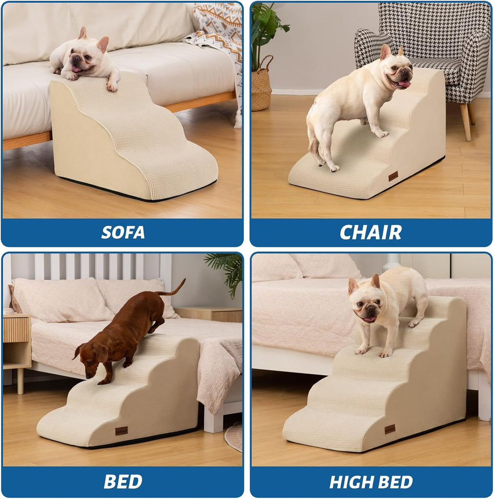Dog Stairs for Small Dogs and Cats, 3-Step Pet Ramp for Couch, Chair