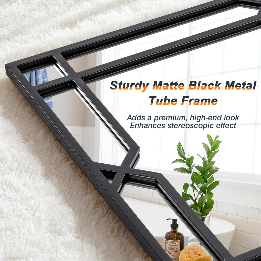 47"x32" Black Mirror for Wall Decor, Large Rectangular Decorative Mirror with Matte Black Metal Pipe Frame Living