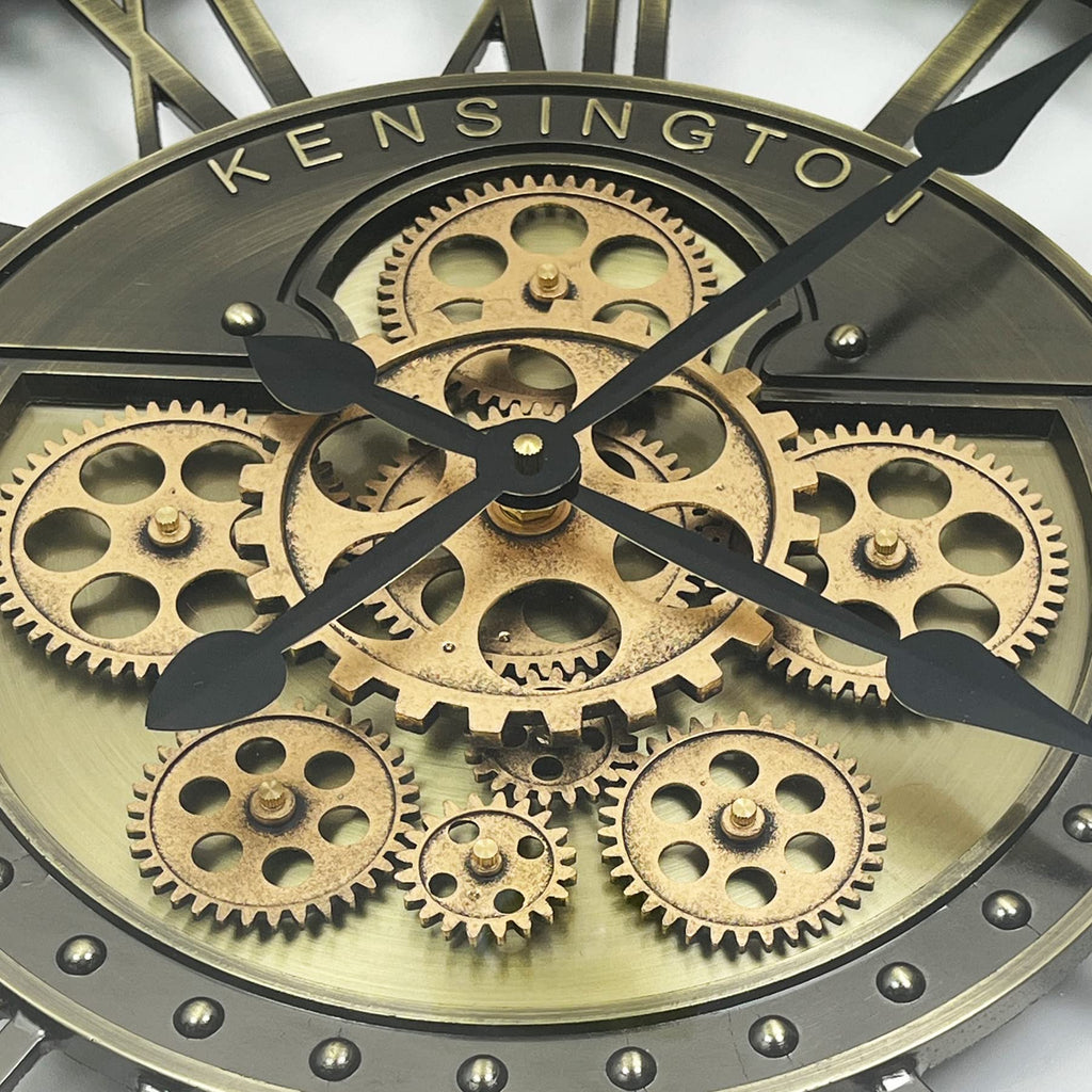 Real Moving Gears Wall Clock Large Modern Metal Clocks Decor, Industrial Steampunk Unique Vintage Rustic Decorative