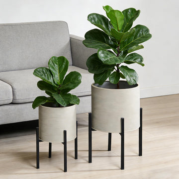 Modern Plant Pots, Set of 2 Large Planters with Stand, Decorative Planters, Metal Pots with Drainage Holes, Garden
