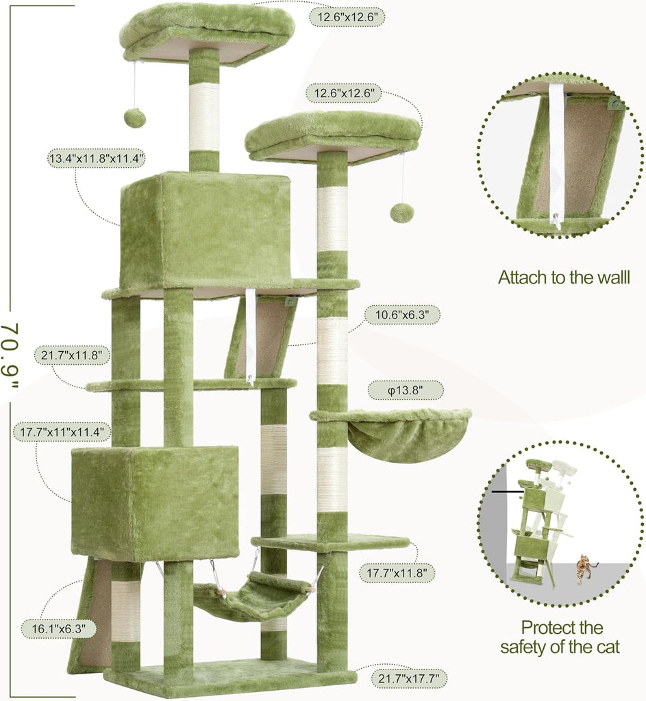 Cat Tree, 71'' Tower for Large Cat with Scratching Post