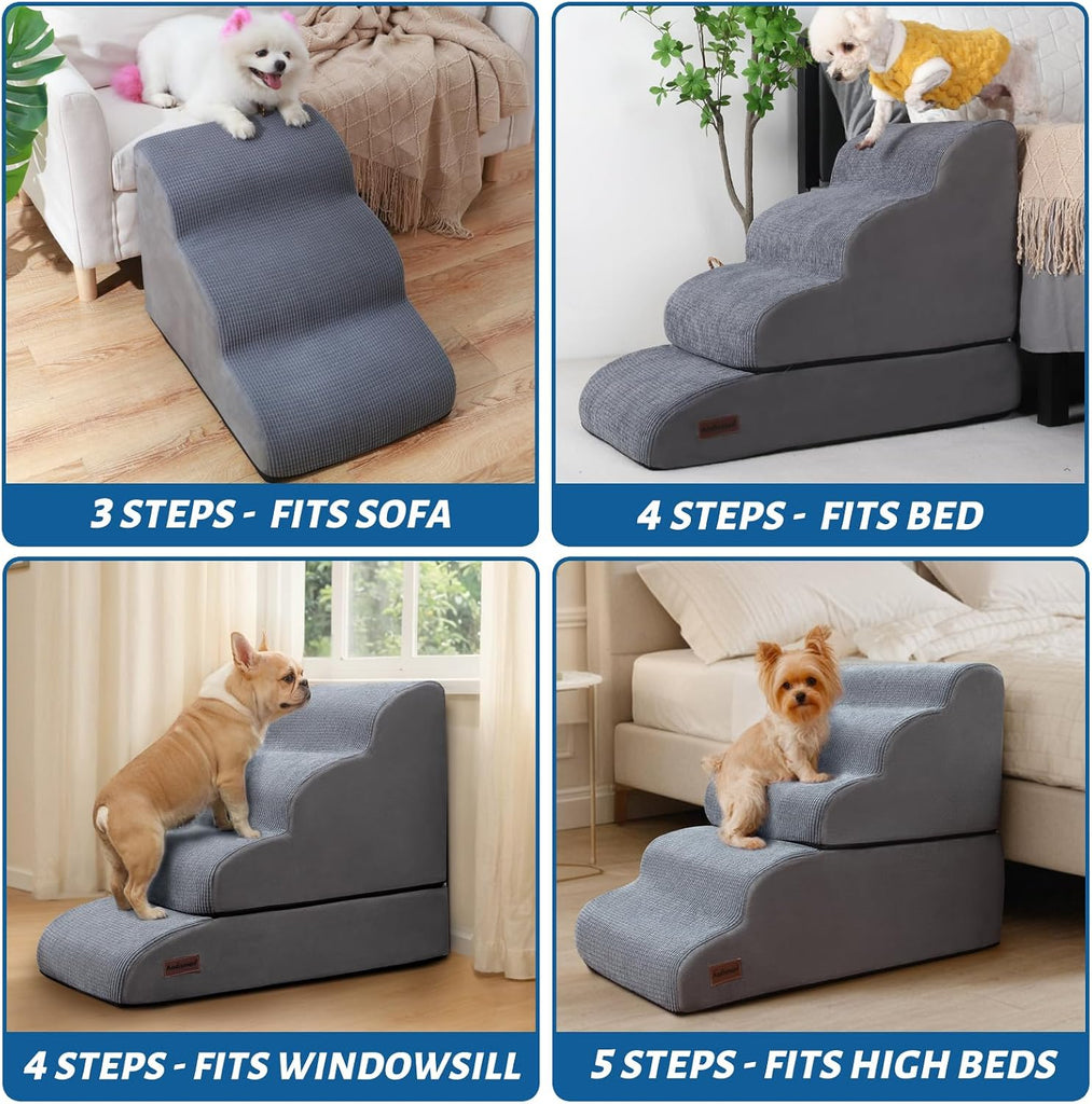 4-Step Dog Stairs and Ramp for Beds or Couch, Pet Steps for Dogs and Cats