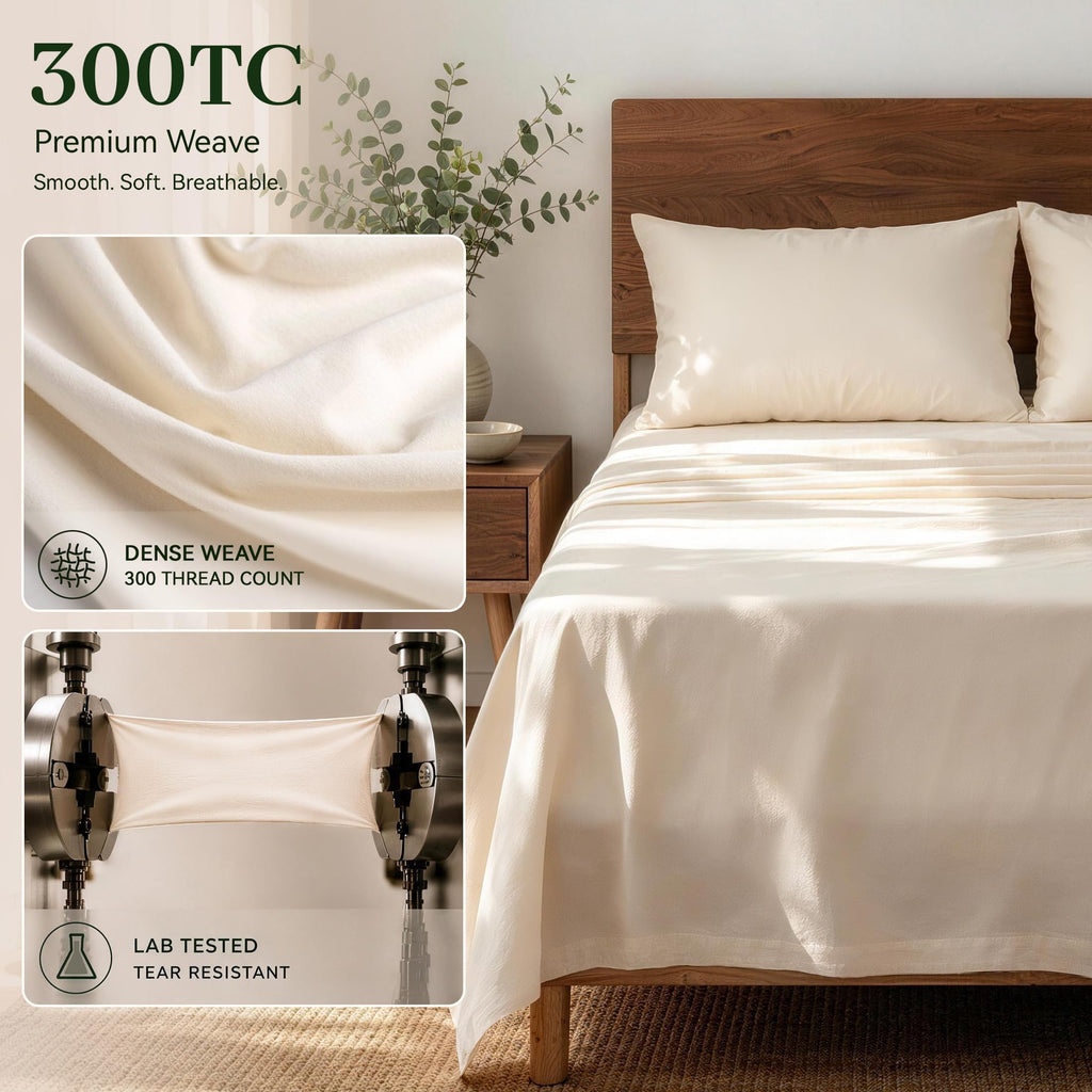 Organic Cotton Twin Sheet Set, Bed Sheets, 18" Deep Pocket Ivory