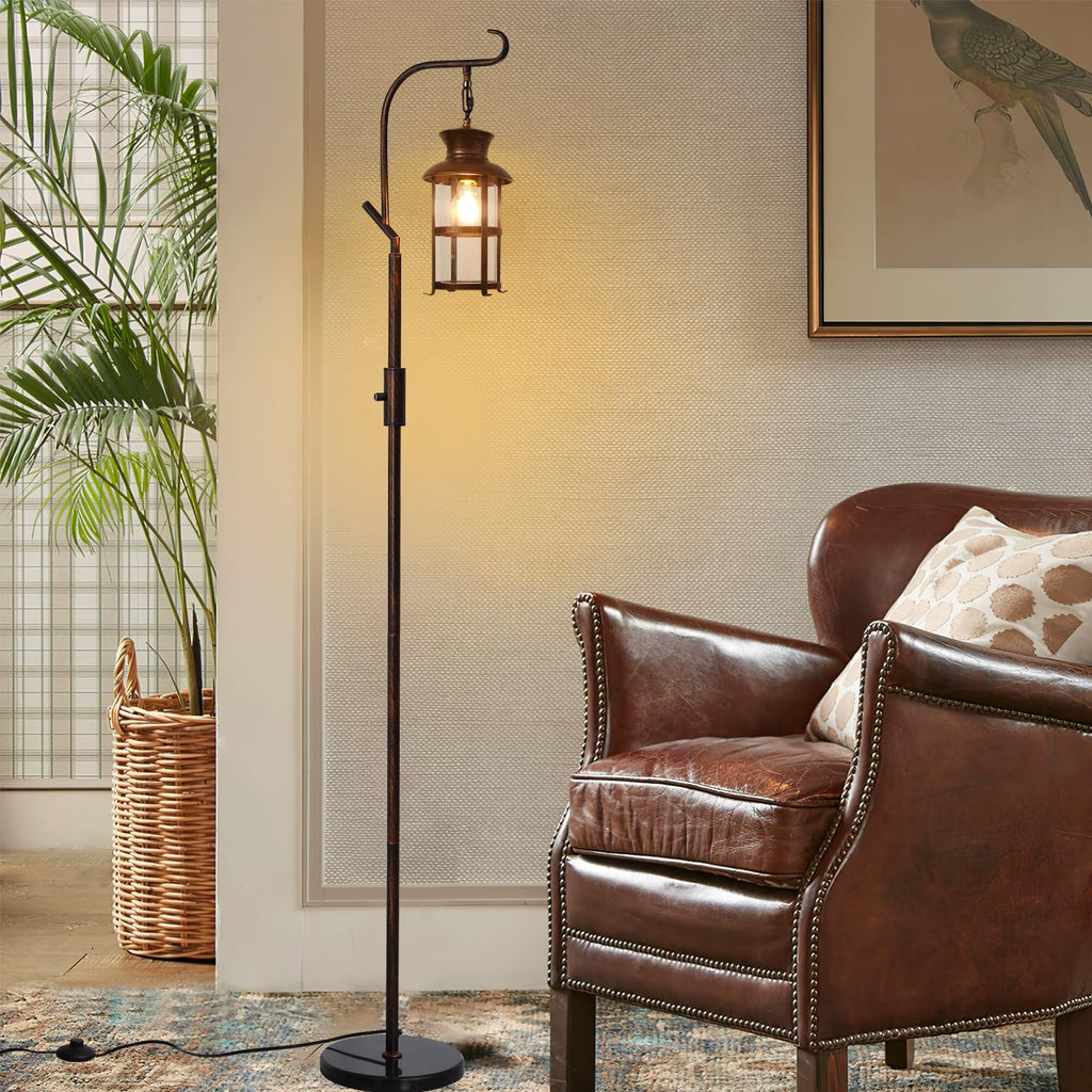 Vintage Dimmable Floor Lamp, Classical Lanterns Standing Lamp, Rustic Farmhouse Floor Lamp with Red Copper Finish