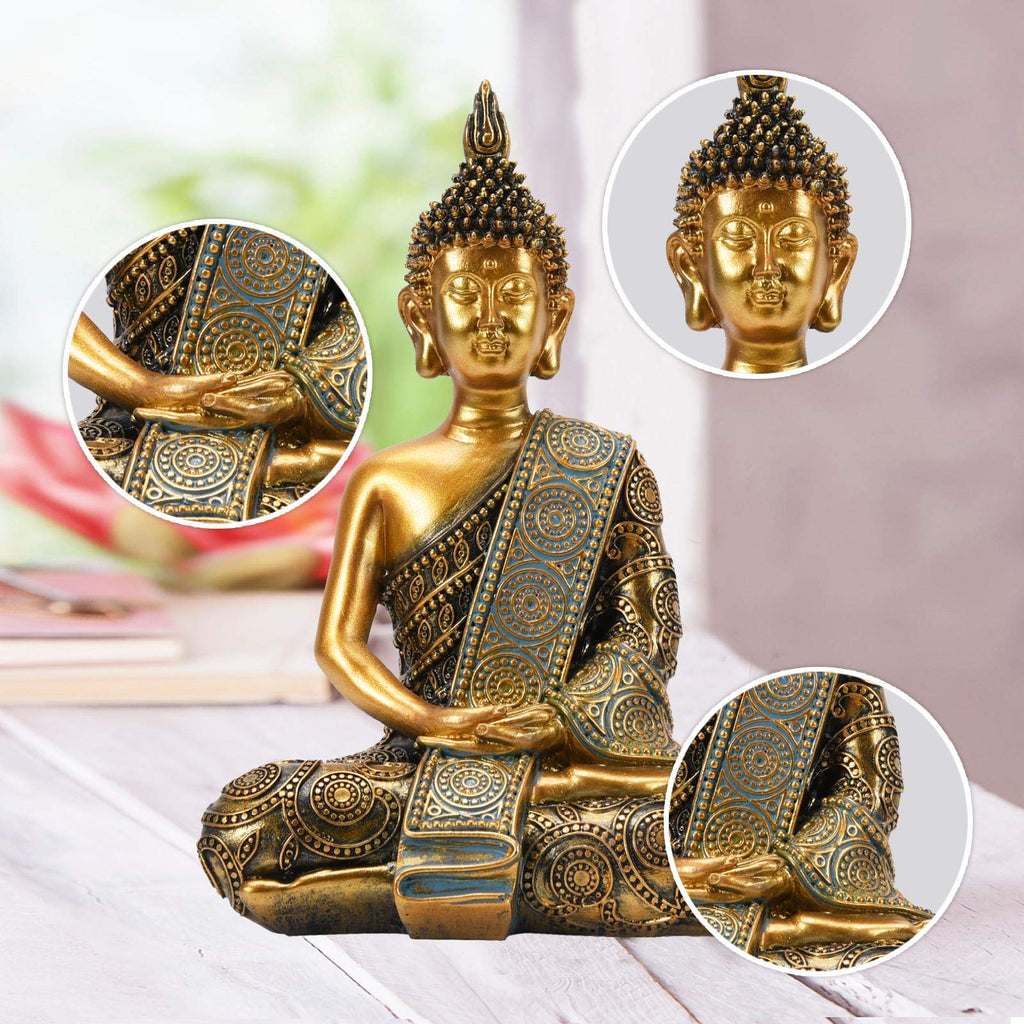 Meditating Seated Thai Buddha Statue, Gold, Polyresin