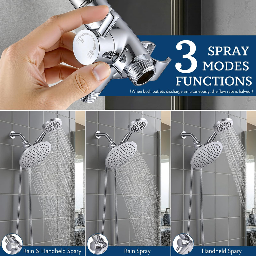 Solid Metal Shower Head Diverter with Holder 3-Way