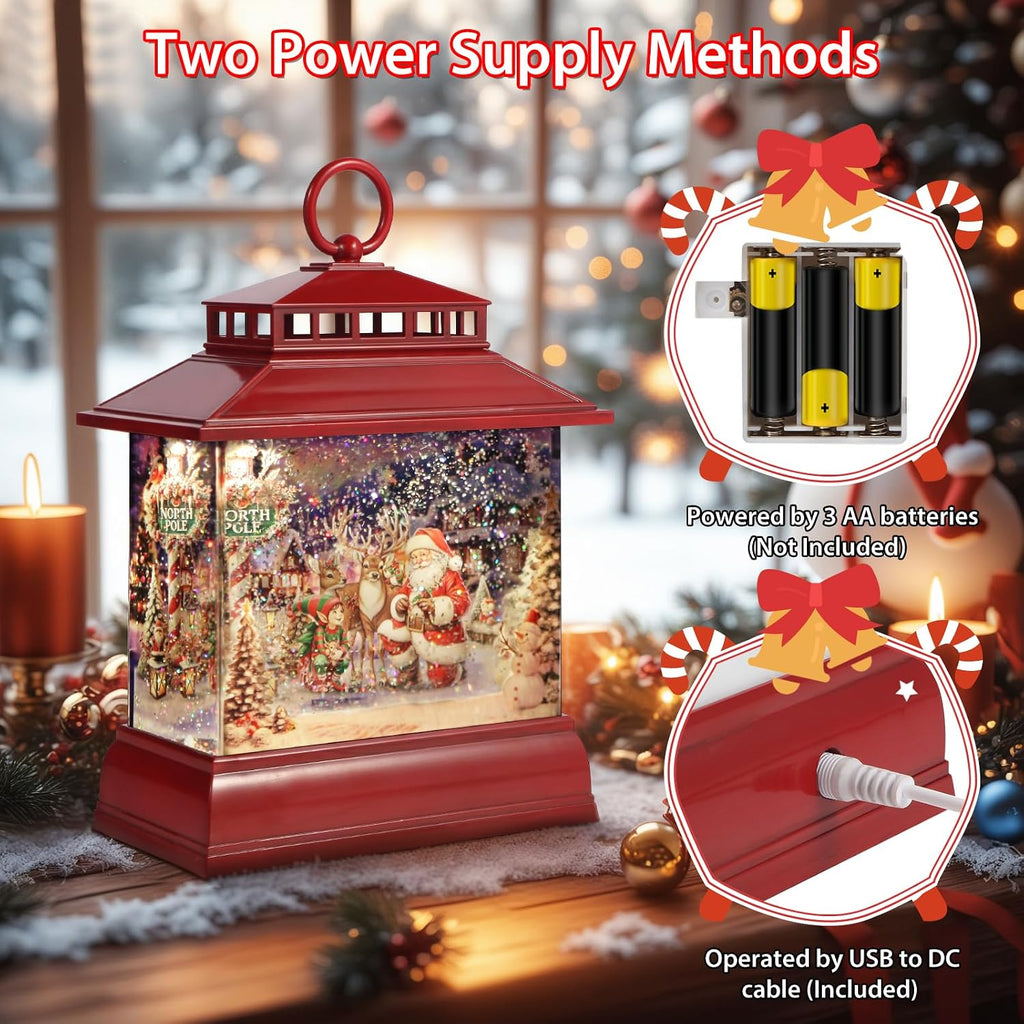 Christmas Snow Globe Lantern Water Glittering Lantern with 8 Songs & 6H Timer Romote Control Christmas Snow Globes