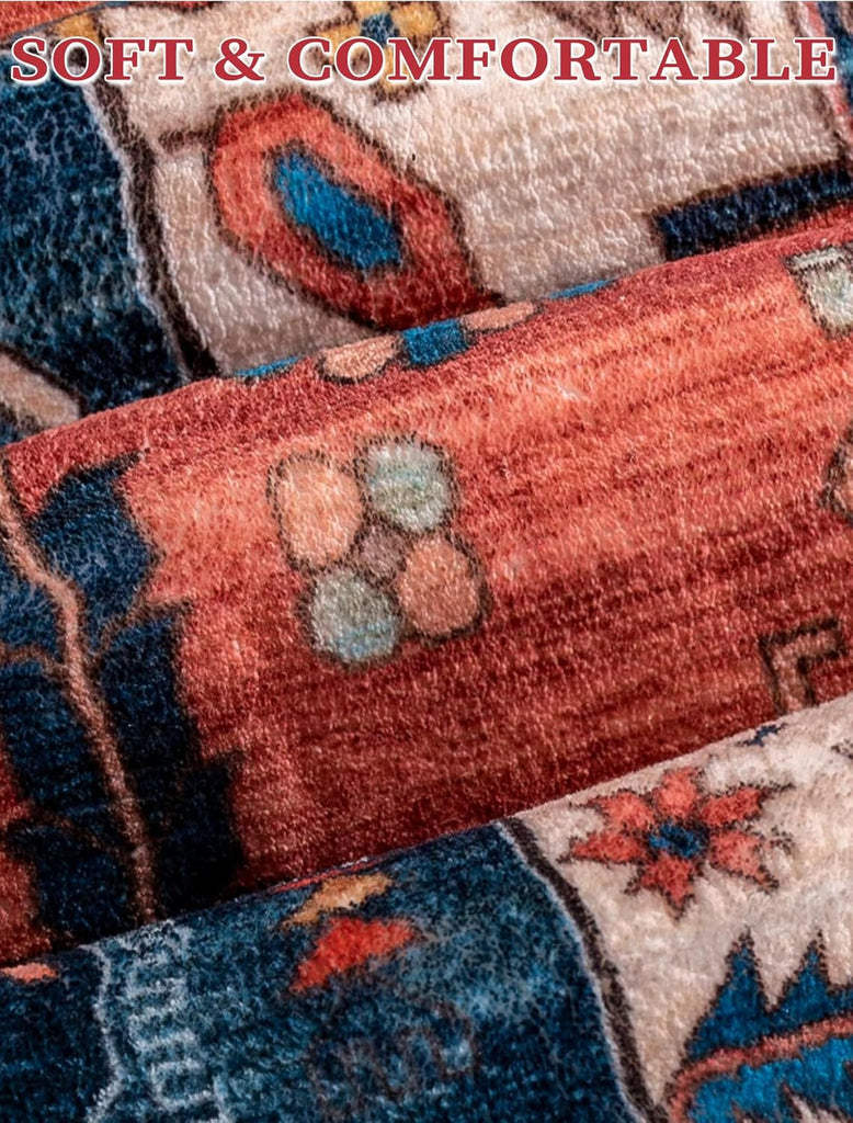 Runner Rug for Hallways, 2'6"x8' Washable Non Slip Boho Kitchen Runner Rug, Vintage Rust Ultra Soft 
