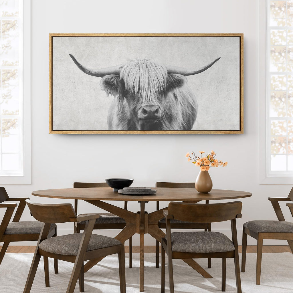 Extra Large Framed Canvas Print Wall Art Highland Gentleman Portrait of a Highland Cow Illustrations Modern Art