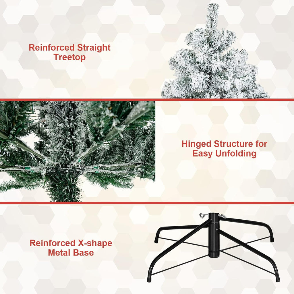 Snow Flocked Christmas Tree, Artificial Hinged Pine Tree