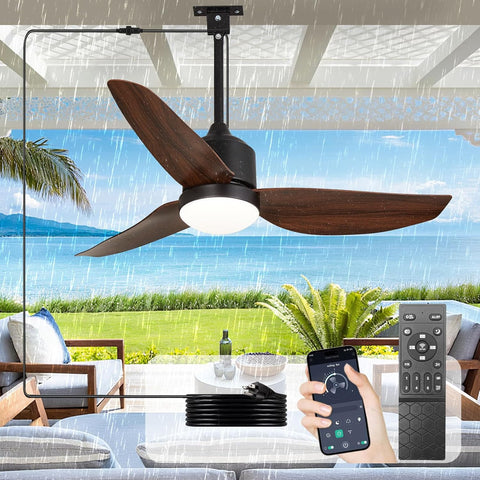 42 Inch Waterproof Gazebo Fans with Lights Outdoor Hanging - Plug in Remote App Control for Patio Indoor Farmhouse Porch - 6 Speed Reversible DC Motor Walnut A101-B0F4NJHP76