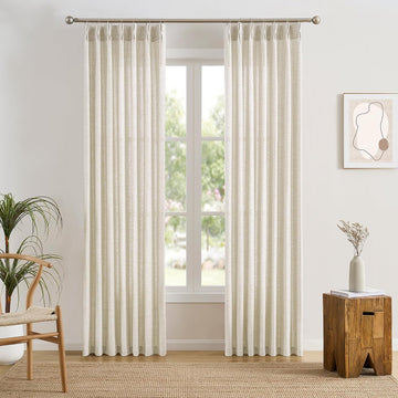 Natural Pinch Pleated Curtains 120 Inches Long Set of 2, Linen Drapes Back Tab with Hooks,Light Filtering Window