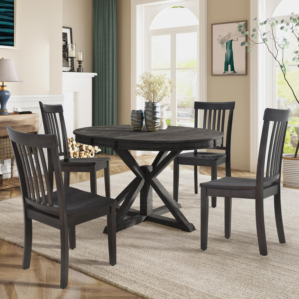 Wooden Dining Room Chairs Set of 2, Spindle High Back Windsor Kitchen Side Chair, Farmhouse Dining Chairs, Dark Brown