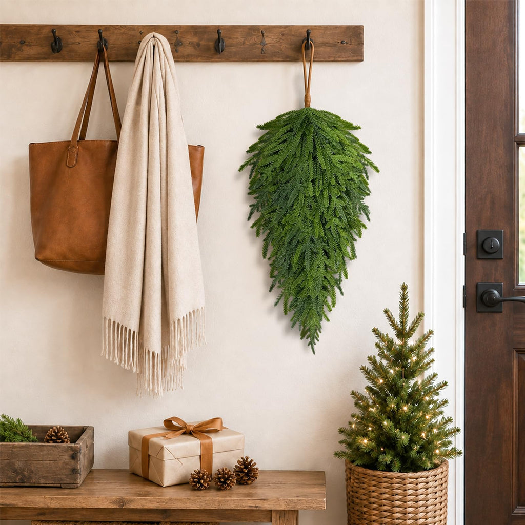 2 Pcs Christmas Teardrop Swag, 28" Norfolk Pine Teardrop Door Swag