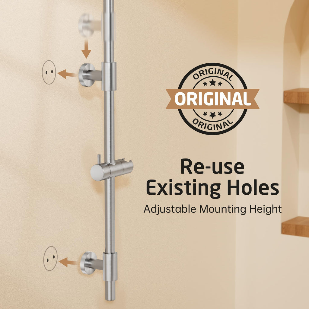 18/8 Stainless Steel Shower Slide Bar 30-Inch with Adjustable Handheld Shower Head and 59-Inch Hose, 5-Function Hand