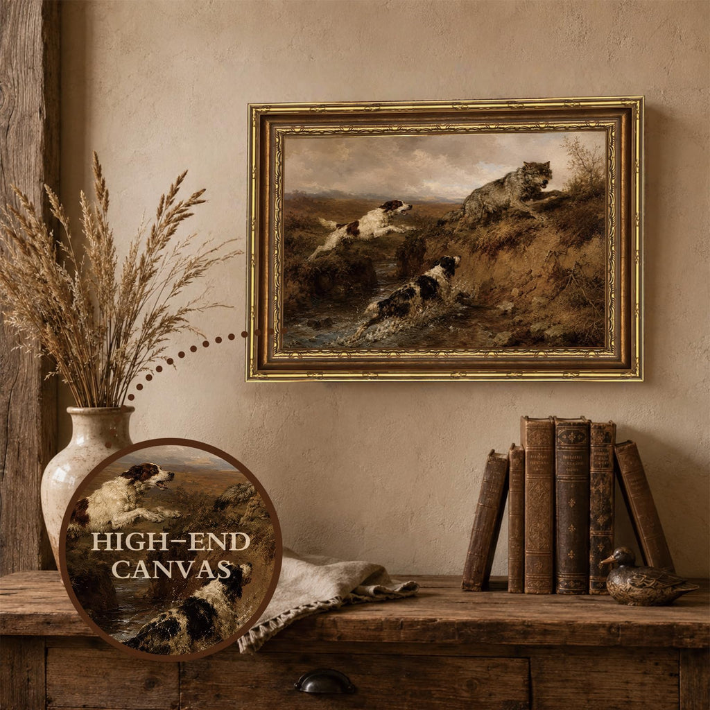 Dog and Wolf Wildlife Animal Vintage Wilderness Wall Art Canvas Print Decor